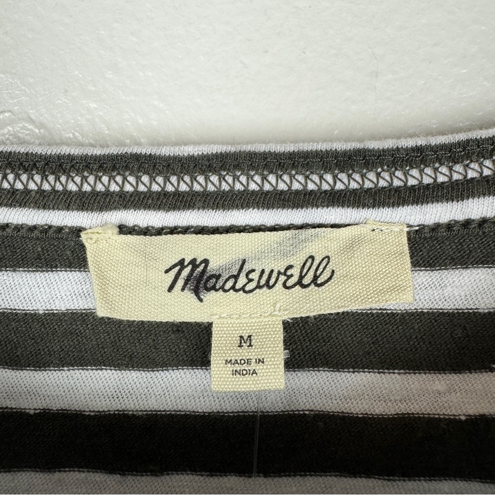 Madewell Long Balloon Sleeve Crewneck Tee Gray Stripes Size M NWT - Picture 7 of 8